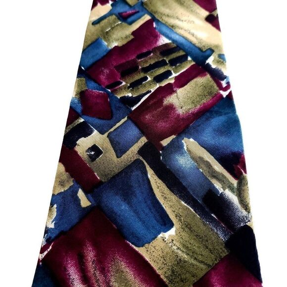 Pierre Cardin Abstract Blue Purple Beige Wide Silk Tie‎ - Picture 2 of 6